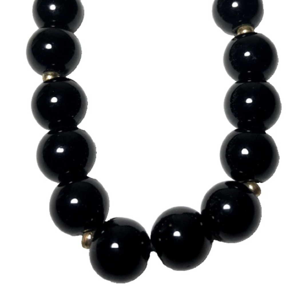 White House Black Market Jet Black Glass Graduated Beads Single Strand Necklace